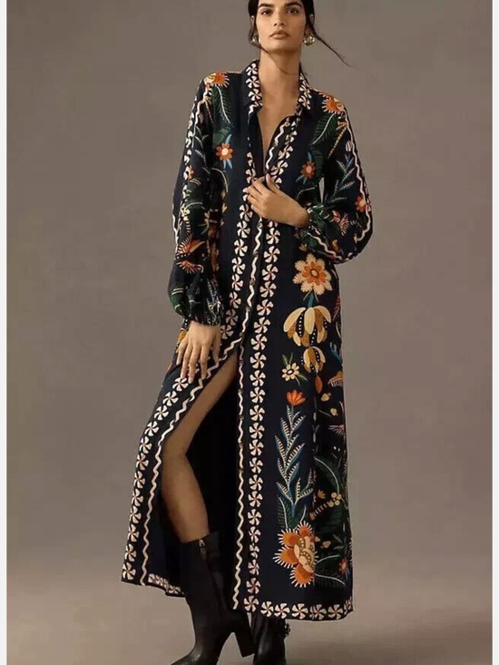 FARM Rio Dresses & Skirts - FARM Rio Long Sleeve Multicolor Floral Print Maxi
